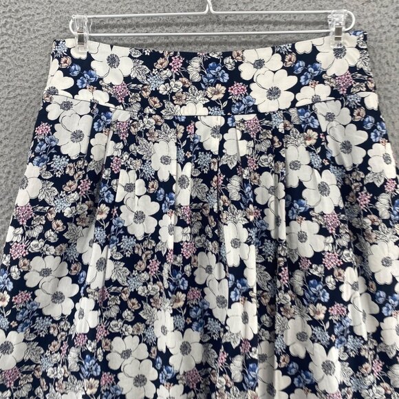 Ann Taylor Skirt Womens 6 Navy Floral Mini Pleated A Line Cotton Stretch Casual - Picture 2 of 10
